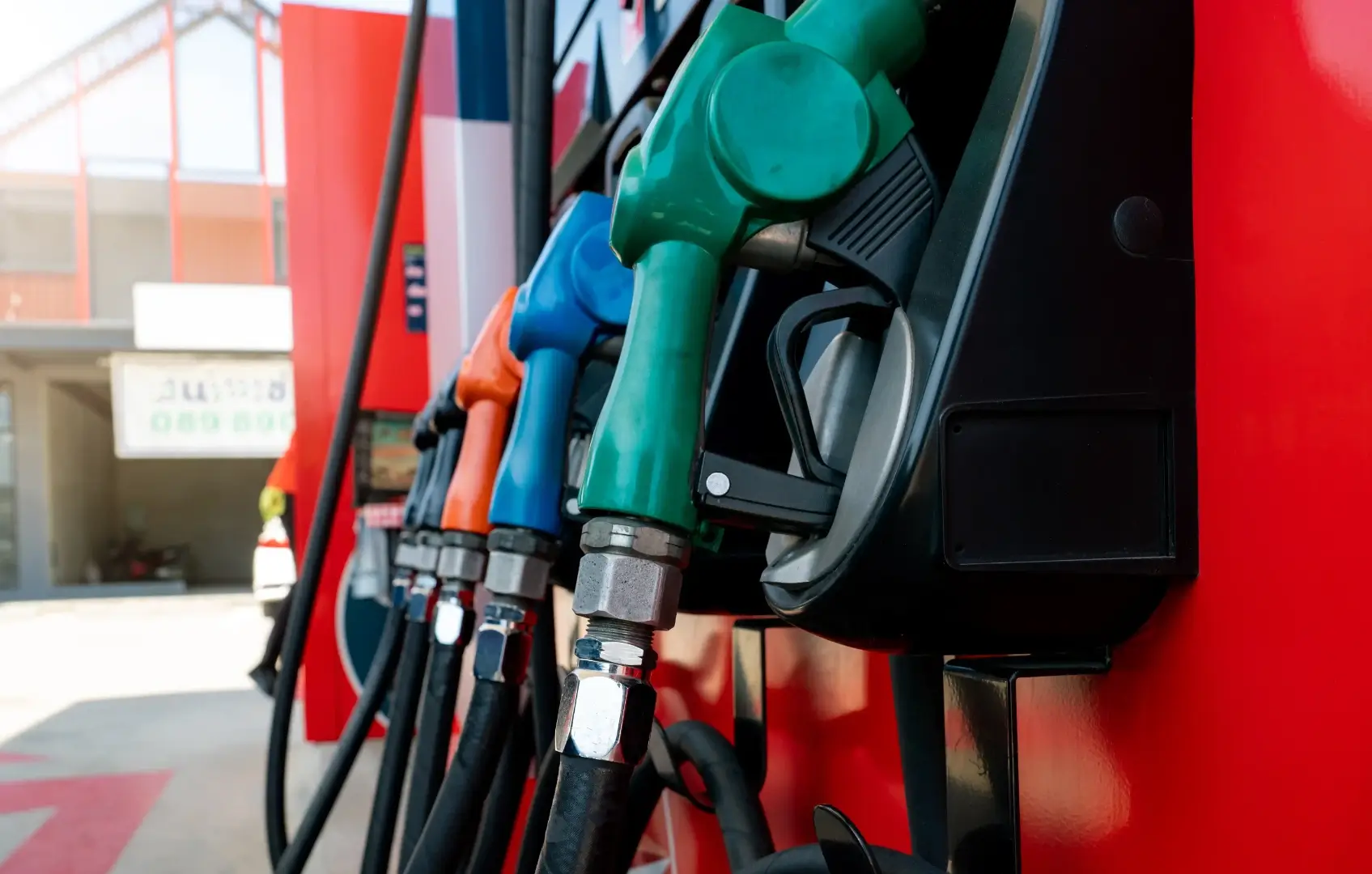 Fuel nozzles at a gas station